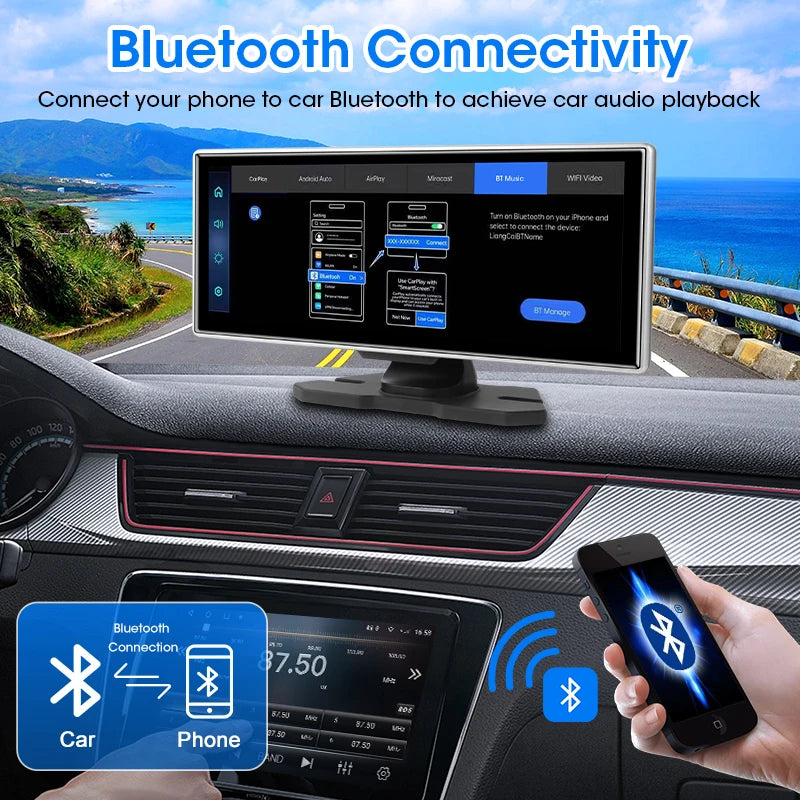 Universal 11.26" 4K Front Cam Car DVR Wireless Carplay Android Auto Video Recorder QLED Screen WIFI AUX FM Dual Lens GPS